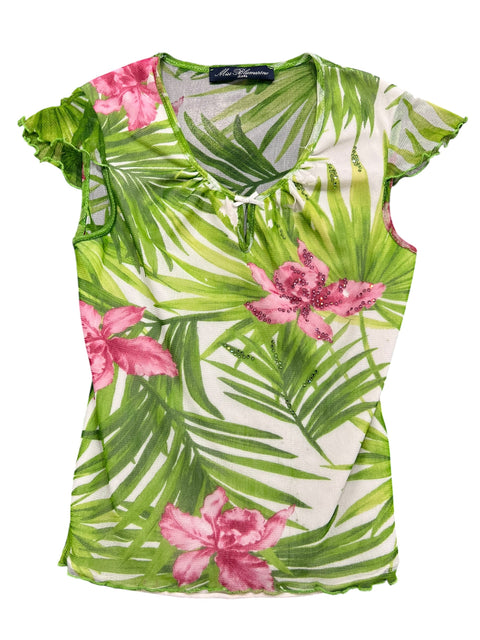 Blumarine Green Mesh Strass Top
