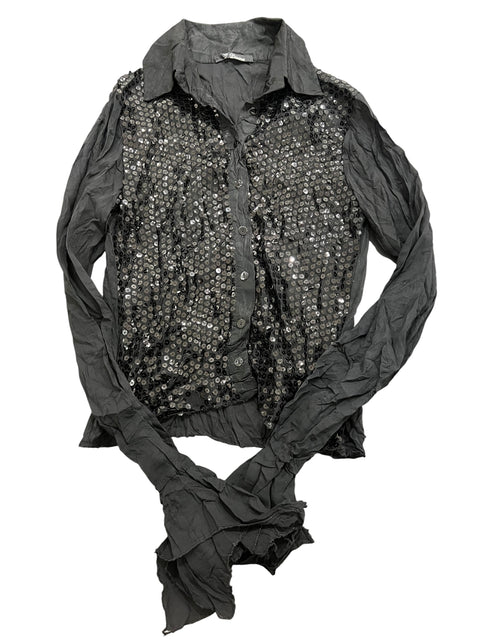 D.Divina Black Sequin Transparent Shirt