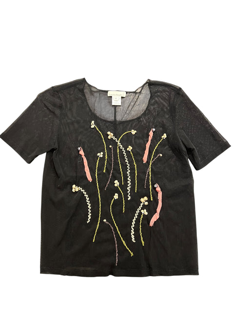 Lorella Braglia Black Mesh Embroidery T-Shirt