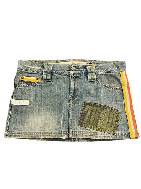 Vintage Denim Orange Stripes Mini Skirt