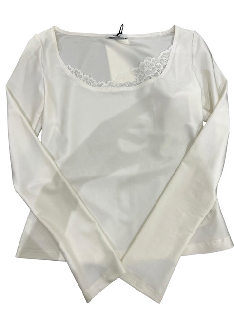 Vaillant Shiny White Lace Detail Long Sleeve