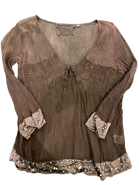 Antica Lartoria Brown Transparent Pearl Detail Long Sleeve