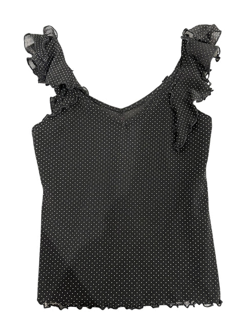 Vintage Black Mesh Polka Dot Top