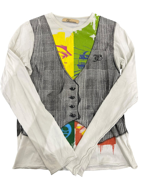 John Galliano White Gilet Print Long Sleeve