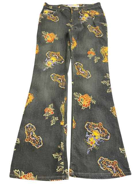 Krizia Jeans Grey Yellow Print Pant