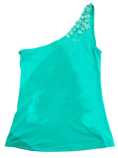 Bluemarine Turquoise One Shoulder Flower Top