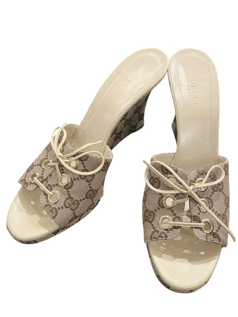 Gucci Beige Monogramme Lace Mules