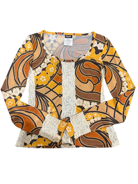 Dolce & Gabbana Orange Brown 70s Print Long Sleeve