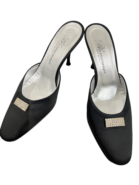 Blumarine Black Satin Diamond Mules
