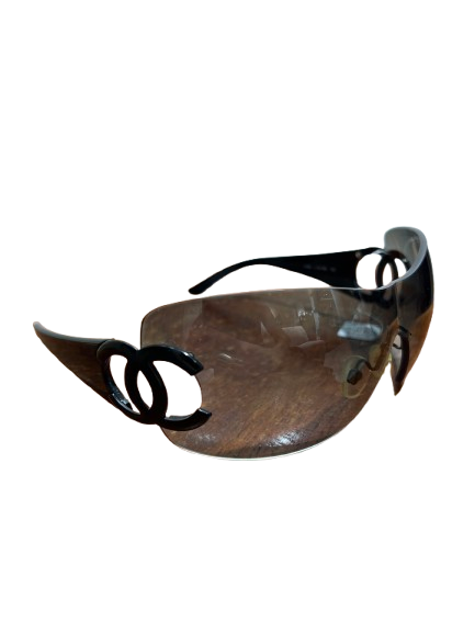 Chanel Black Oversized Mask Sunglasses Mate Logo