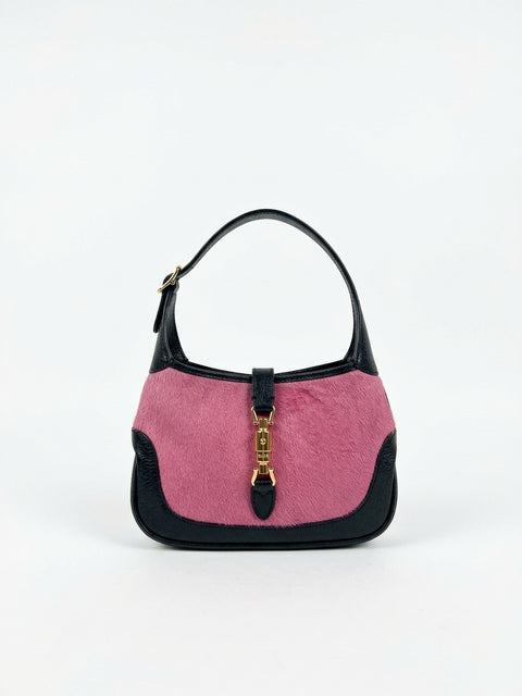 Gucci Mini Jackie Pink Pony Hair With Black Leather
