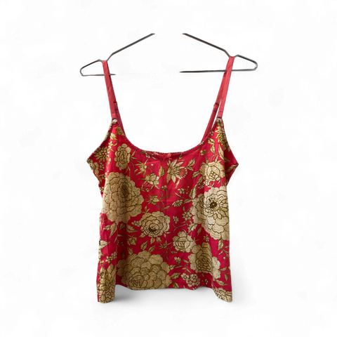 Roberto Cavalli Satin Red Flowers Top