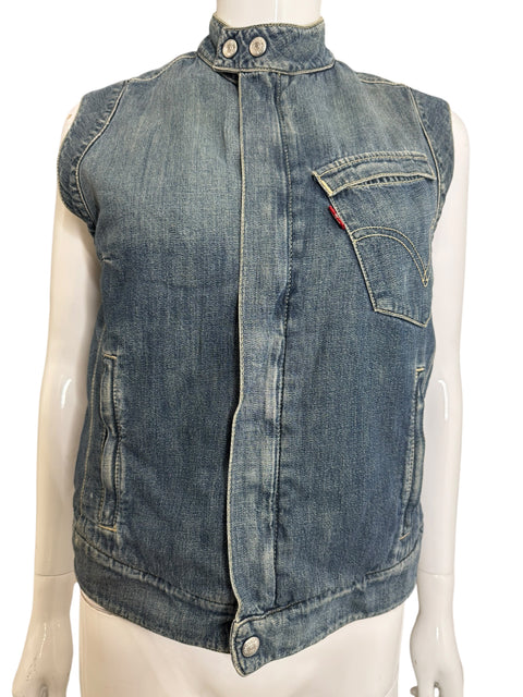Levi's Blue Wasted Sleeveless Jean Jacket