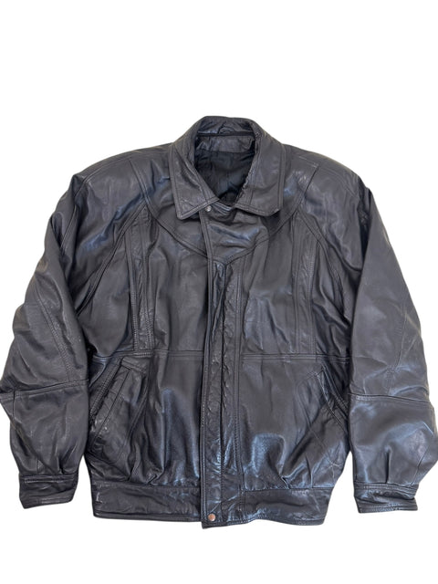 Vintage Black Leather Puffy Bombers