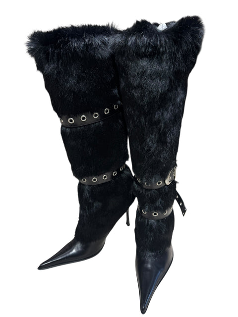 El Dantes Black Rabbit Fur Boots