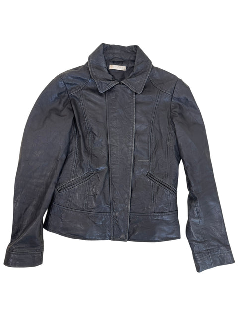 Promod Black Leather Asymmetrical Jacket