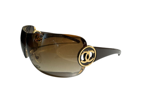 Chanel Brown/Gold Logo Mask Sunglasses