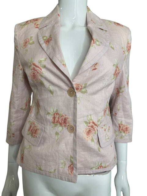 Luisa Spagnoli Pink Floral Lin Linen Blazer