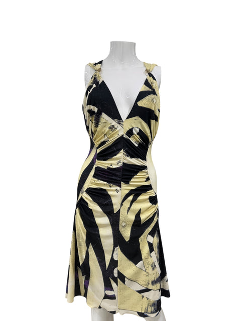 Roberto Cavalli Abstract Print Yellow Black Dress