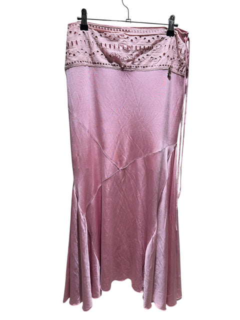 Roberto Cavalli Pink Satin Effect Belt Details Skirt