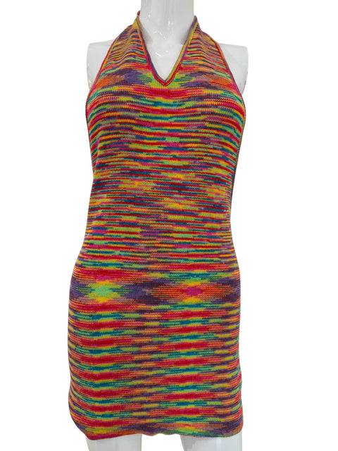 Vintage Multicolor Knit Backless Dress