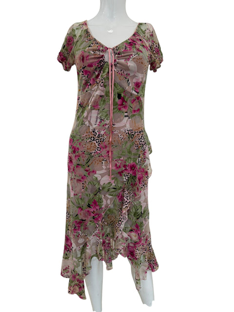 Mantani Donna Pink Green Leo Mesh Dress