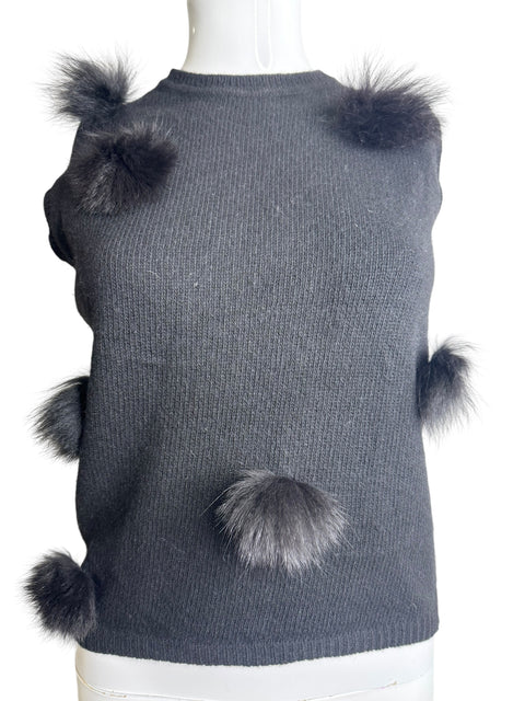 Gianni Versace Couture Black Pom-Poms Sleeveless Sweater