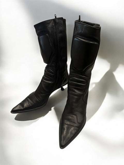 Miu Miu Black Leather Heeled Boots