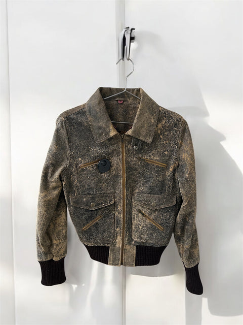 BROWN LEATHER BOMBER JACKET