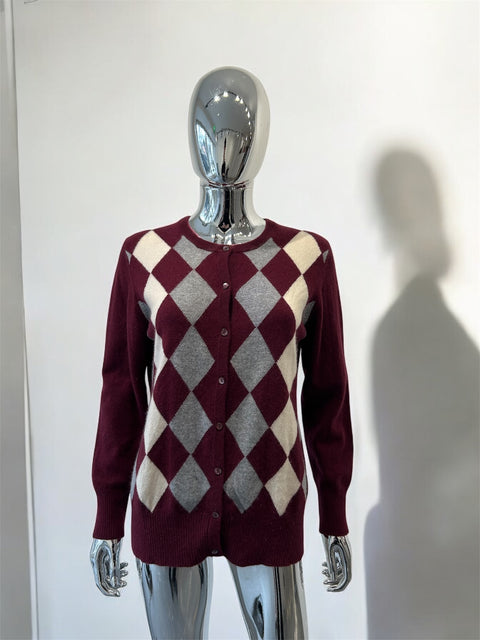 Cashmere Cardigan a Carreaux