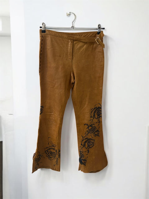 Roberto Cavalli Leather Flower Pants