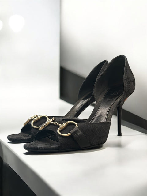 Escarpin en Toile Monogramme Noir Gucci Horsebit 38