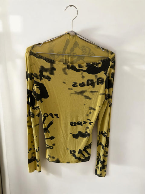 Sarah Pacini Yellow Black Print Top