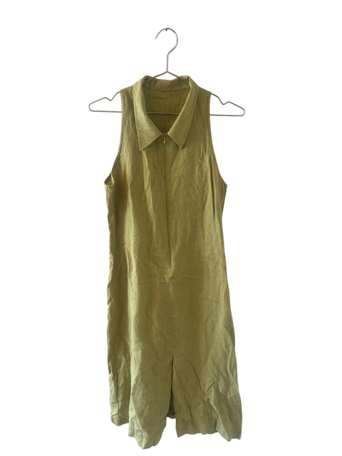 Kaki Mid-Zip Linen Dress