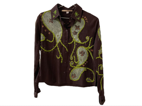 Roberto Cavalli Brown Shirt Green Wool