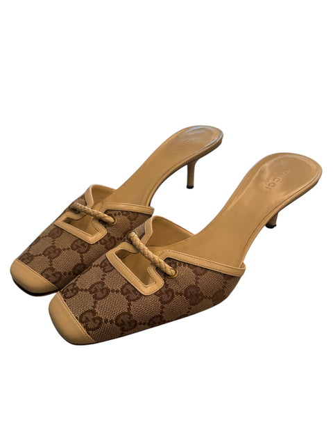 Gucci Kitten Heel Tan Monogram