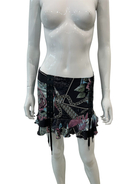 Richmond Black Flower Silk Skirt