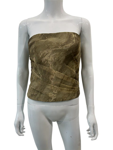 Ralph Lauren Gold Mesh & Silk Bustier Top