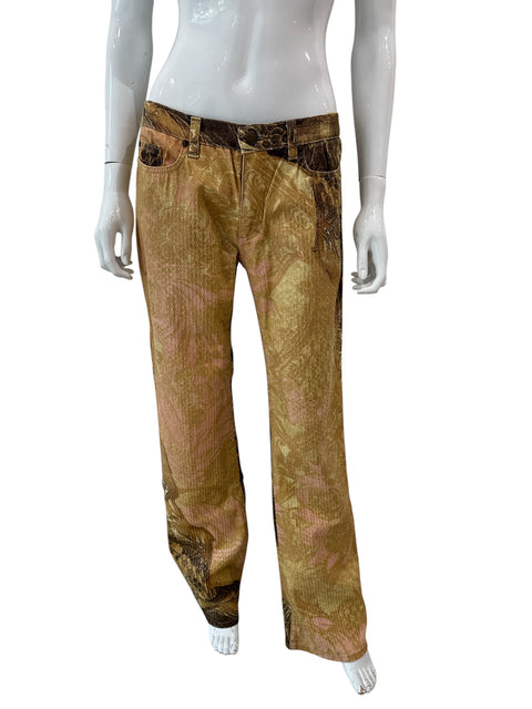 Roberto Cavalli Gold/Pink Print Pants