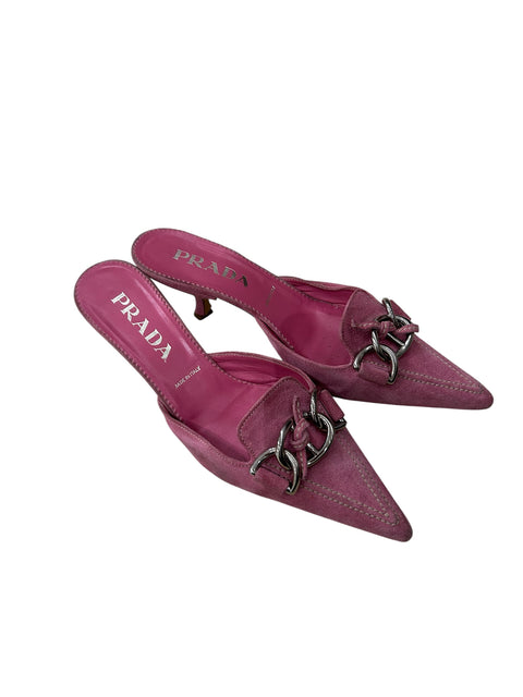 Prada Pink Chain Leather Mules 37