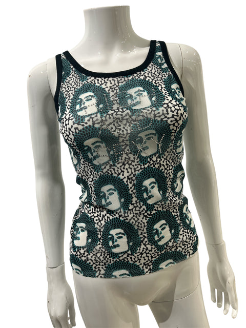 Richmond Navy Blue Face Pattern Mesh Top