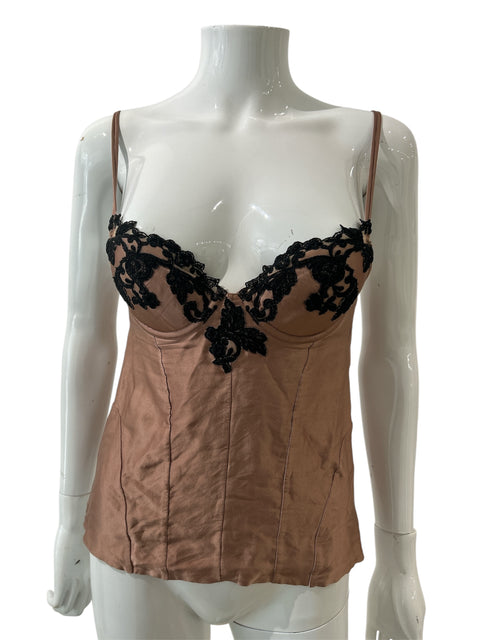 La Perla Old Pink Silk and Black Lace Bustier