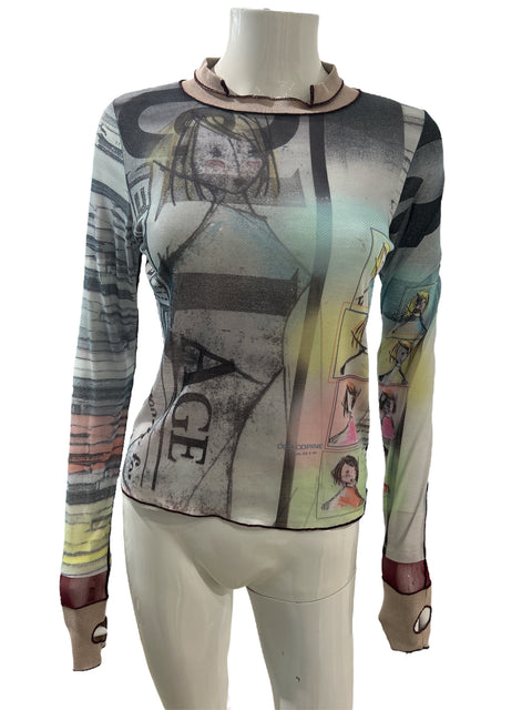 Cop Copine Black and Pastel Long Sleeve Mesh Top