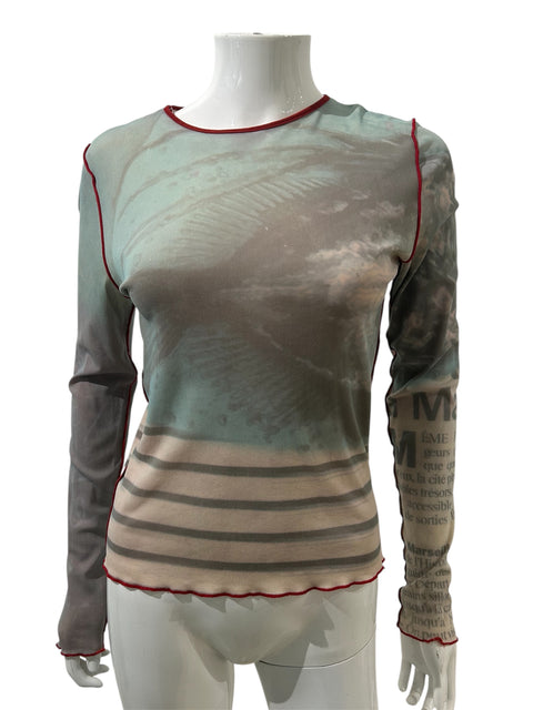 Cop Copine Blue Stipe Long Sleeve Mesh Top