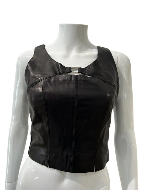 Pelissimo Black Leather Sleeve Less Top