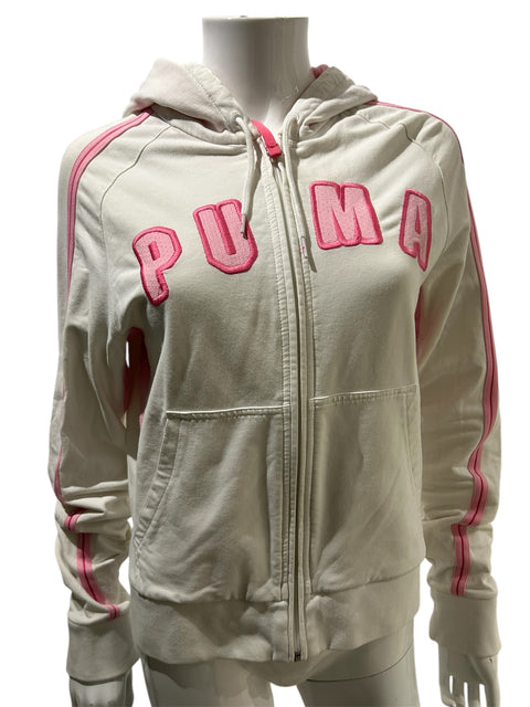 Puma White and Pink Zip Hoodie Sport Jacket