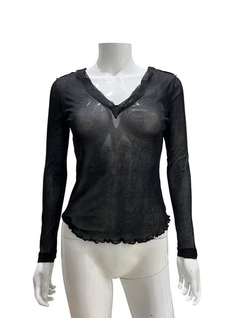 JPG Black Mesh V-neck Long Sleeve