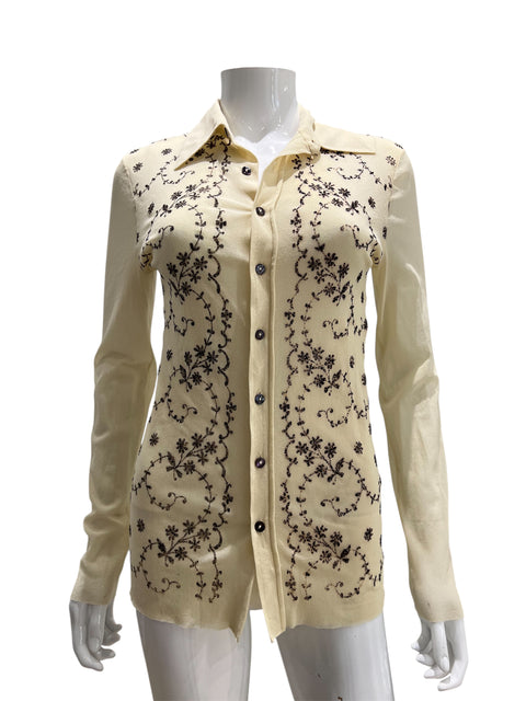 JPG Ecru Brown Details Mesh Shirt