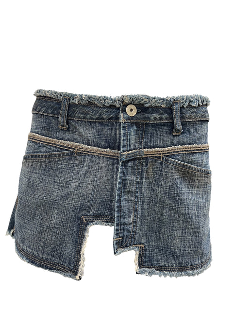 Marithé François Girbaud Blue Denim Mini Asymmetrical Skirt