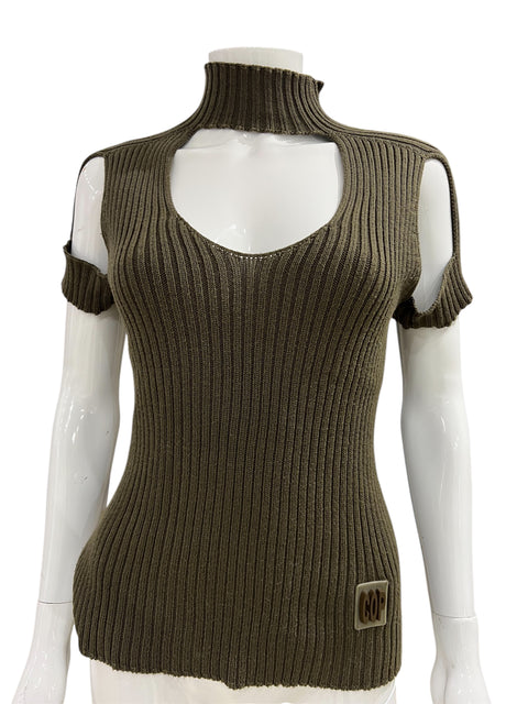 Cop Copine Kaki Maille Bar Shoulder Tank Top